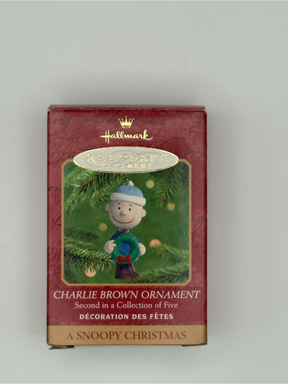 Vintage Hallmark Charlie Brown Ornament Box - Red, Green, Blue